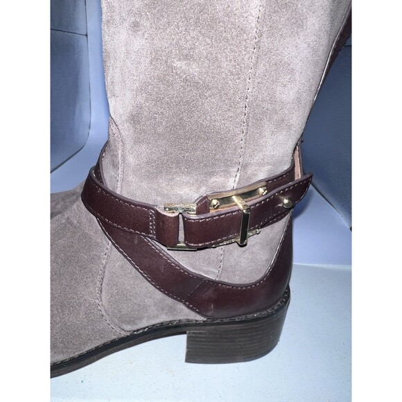 LOUISE ET CIE Suede Boots Womens 8M Zip Up Flat Tall Brown Leather Trim Riding - Picture 13 of 13